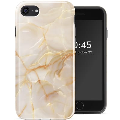 Selencia Hoesje - Geschikt voor Apple iPhone SE (2022) / SE (2020) / 8 / 7 / 6s / 6 - Backcover - Golden Beige Marble