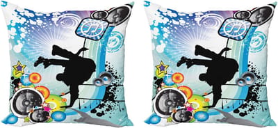 ABAKUHAUS urban Graffiti decoratieve kussenhoes, 2-pack, Break Dancer Guy, 50x50 cm, blauw/zwart