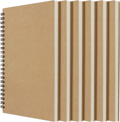 Set van 6 A5 Schetsboeken met Spiraalbinding, 120 Pagina's, Lege Bladzijdes voor Tekenen en Schrijven, Creatief Notitieboek