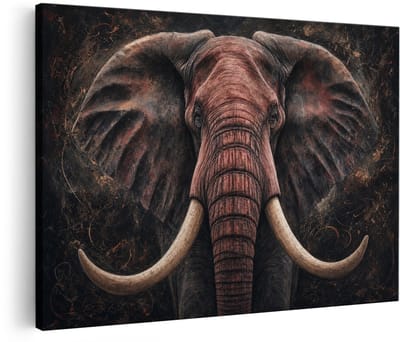 Artaza Canvas Schilderij Olifant Portret - Donkere Abstracte Dierenkunst - 30x20 cm - Klein - Wanddecoratie Woonkamer - Schilderijen - Muurdecoratie