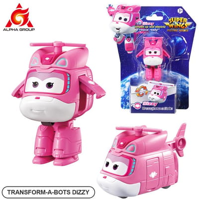 Super Wings Mini Dizzy Robot Transformable en Avion en 3 Étapes Figurine d'Action Déformable de 2 Pouces 2 Modes Transformables Jouet pour Enfant