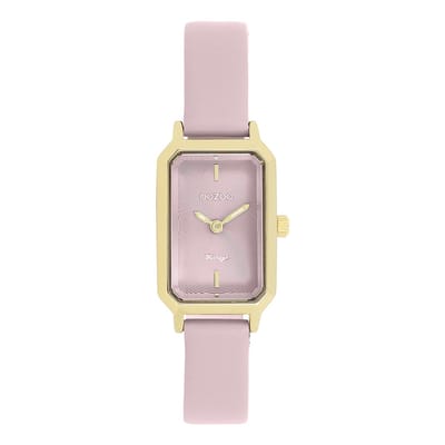 OOZOO Vintage series - Goudkleurige OOZOO horloge met roze leren band - C20452