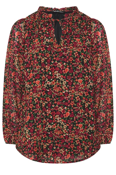 Yours Curve Oranje Blouse Met Ruchekraag En Bloemenprint Size 42