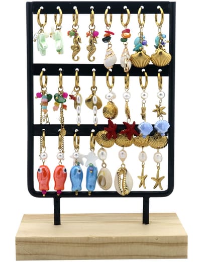 RVS oorbellen - display - 12 paar - goudkleurig - dames - sieraden - tijdloos - cadeau