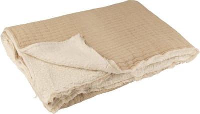 J-Line plaid Teddy Strepen Stiksel - katoen/polyester - beige - 180 x 130 cm