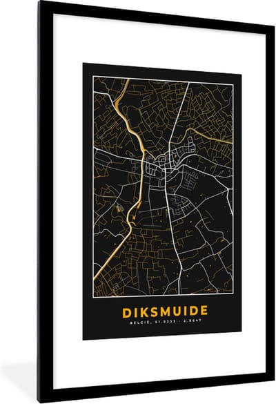 Fotolijst incl. Poster - Stadskaart - Plattegrond - Diksmuide - Goud - Kaart - 80x120 cm - Posterlijst