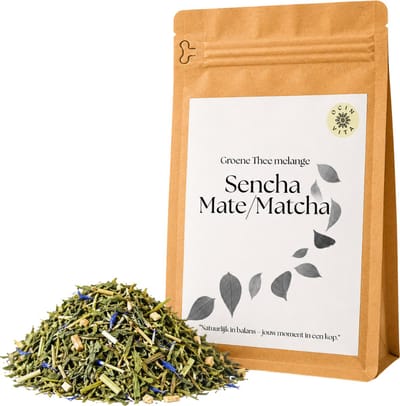 Sencha Mate Matcha Citroen 100g – Groene Thee met Matcha & Mate – Frisse Citrus Melange – Natuurlijke Energie – Losse Thee – Ocin Vita