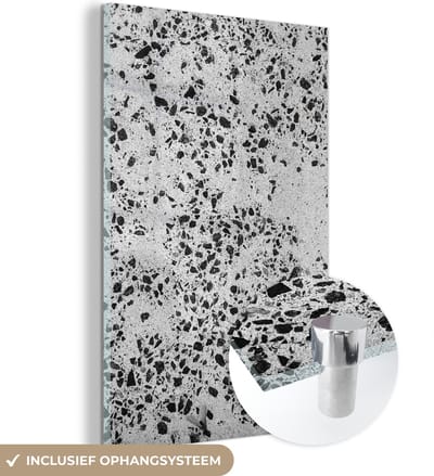Glasschilderij - Graniet - Steen - Zwart - Wit - 120x180 cm - Foto op glas - Decoratie slaapkamer
