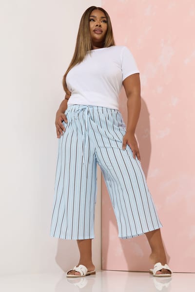 Yours Culottebroek Met Strepenprint In Lichtblauw/Zwart Size 42