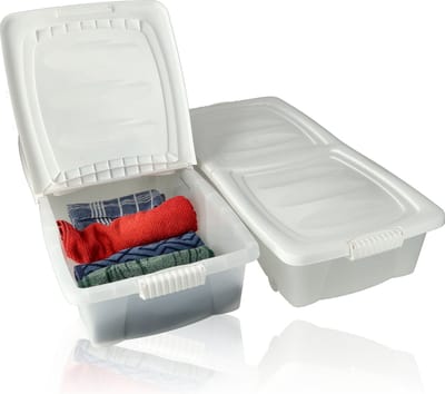 Opbergbox 32L - Witte Deksel & Transparante Bak -Box -Opbergbox met Wieltjes – Onderbedbox- 79x39x17 - OP-320