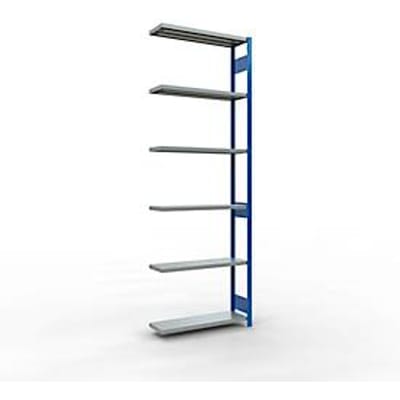 Schulte Lagertechnik MULTIplus 250 boutloos rekkensysteem, boutloze aanbouwstelling, lengte bout, 3000x1000x300 mm, 7 legborden, gentiaanblauw/verzinkt
