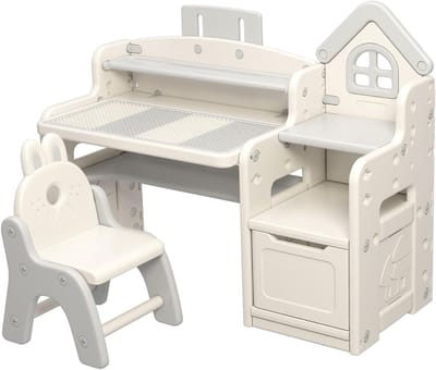 Kinderbureau met Stoel Grijs – Tekentafel & Speeltafel – Opbergruimte Huis | Russle