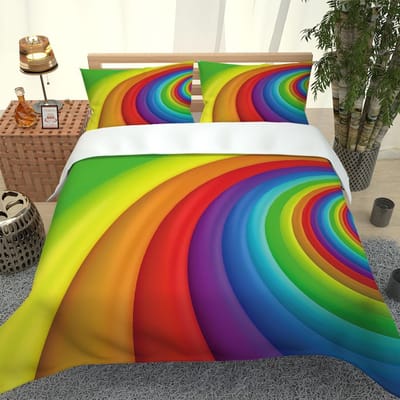 Regenboog van Zeven Kleuren 3D Exquise Beddengoed Set 2-Persoons Dekbedovertrek Bed Dekbed Set Beddengoed Set Luxe Verjaardagscadeau W90xL190cm