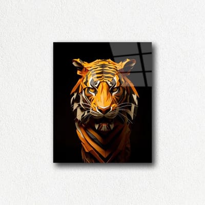 Indoorart - Glasschilderij geometrische tijger 40x60 CM - Afbeelding op plexiglas - Inclusief montagemateriaal