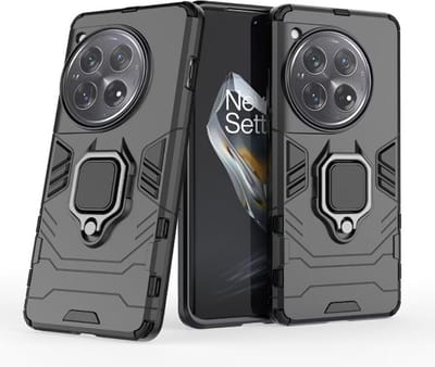 Geschikt voor OnePlus 12 5G - Met Ring en Kickstand - Shockproof Back Cover Hoesje - Zwart