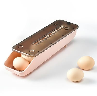 QTTVBTNA - Ei Opbergdoos - Automatisch Rollend Eierdoos - Met vershoudmarkering - Voor Koelkast & Keuken - Stapelbaar - 7 Eieren - Roze - 33x9,2x7,5cm - 1 stuk
