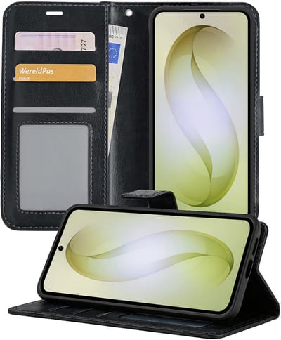 Hoesje - Met Pasjeshouder - Geschikt voor Samsung Galaxy S26 - Luxe Bookcase Portemonee - Flip Case - Kunstleer Book Case - Flipcase - Book Cover - Walletcase - Portemonneehoes - Telefoonhoesjes - Zwart