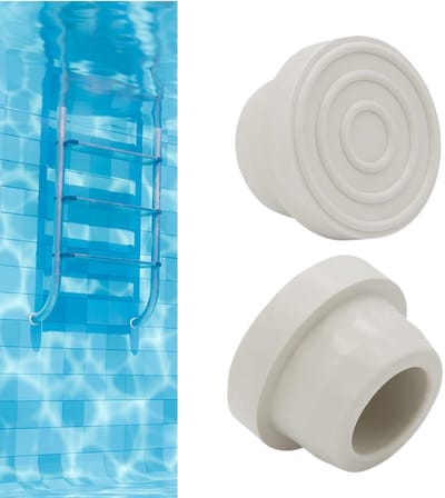 2-delige set - Beschermmat voor zwembadtrap - Rubberen eindkap - Beschermkap voor binnenste kap - Zwembadtrapafdekking - Wit - Geschikt voor zwembadtrappen met een inbouwdiepte van 1,9 inch
