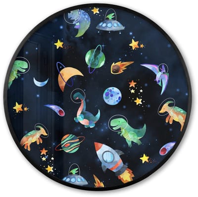 Poster in lijst Rond - Fotolijst 60x60 cm - Posters - Ruimte - Dino - Dinosaurus - Jongens - Ronde posterlijst zwart - Decoratie - Wanddecoratie woonkamer - Muurdecoratie slaapkamer