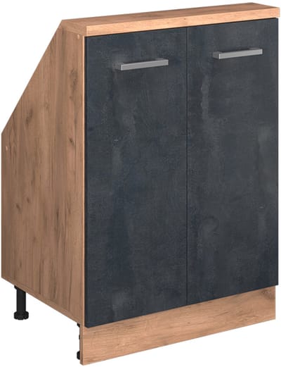 Vicco Rion Kast voor schuine wand – met 2 deuren Zwart beton/goud eiken