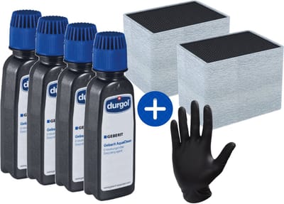 Geberit Aquaclean ontkalkingsmiddel + Keramische Honingraatfilters Type 3 Voor Tuma En Mera - set 2 stuks met Latex handschoen