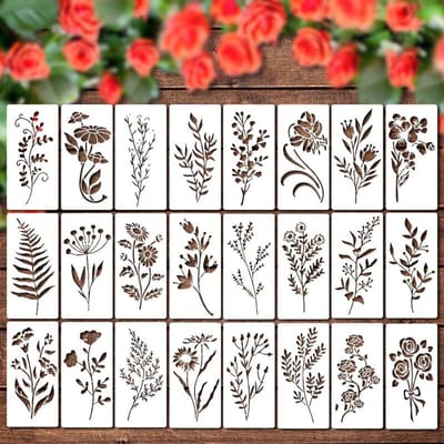 24 stuks/Set Wildebloem Stencils Professionele Body Art Verf Stencils Herbruikbaar voor Volwassenen Kinderen Sjablonen voor Feesten Make-up Tools 24pcs