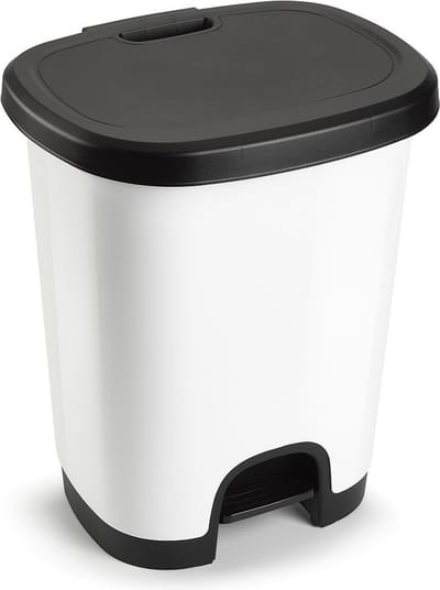 Plasticforte Pedaalemmer - wit/zwart - 27 liter - 38 x 32 x 45 cm - kunststof - afvalbak - keuken - kantoor - badkamer- toilet