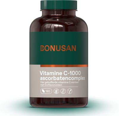 BONUSAN Vitamine C 1000 Ascorbatencomplex – 180 Tabletten – Vitamine C – Met Zink, Magnesium & Bioflavonoïden – Ondersteunt Immuunfunctie en Huid