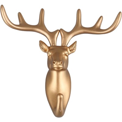Hars Dieren Vorm Haak Wandmontage Hanger Decoratieve Haak voor Jas Handdoek Sleutel Geschilderd Goud Golden Deer Head