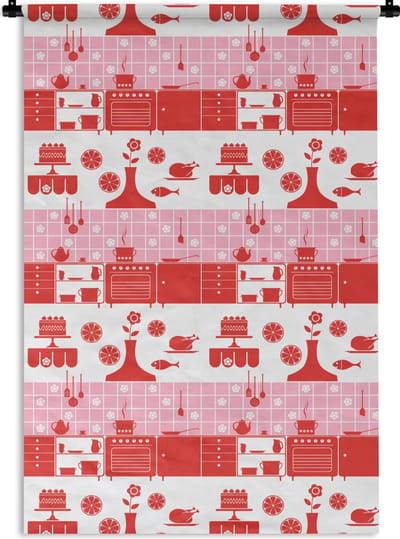 Wandkleed - Wanddoek - Patronen - Pannen - Design - Huis - Roze - 120x180 cm - Wandtapijt