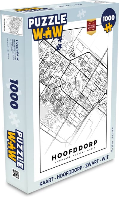 Puzzel Kaart - Hoofddorp - Zwart - Wit - Legpuzzel - Puzzel 1000 stukjes volwassenen