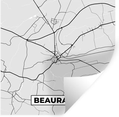 Muurstickers - Sticker Folie - België – Beauraing – Stadskaart – Kaart – Zwart Wit – Plattegrond - 100x100 cm - Plakfolie - Muurstickers Kinderkamer - Zelfklevend Behang XXL - Zelfklevend behangpapier - Stickerfolie
