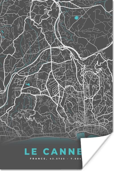 Poster Le Cannet - Frankrijk - Plattegrond - Stadskaart - Kaart - 120x180 cm XXL