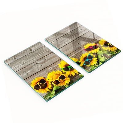 Multifunctionele decoratieve snijplanken van gehard staal voor de keuken, zonnebloemen, 2x40x52 cm