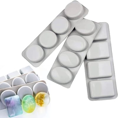 Set van 3 Silicone Mallen met 4 Caviteiten voor Zeep, Chocolade, Koekjes en IJsblokjes - Perfect voor DIY Creaties en Eenvoudig te Ontmallen