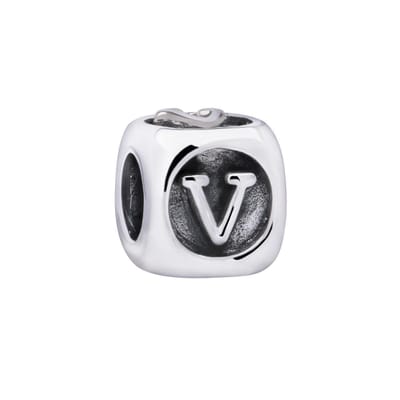 Quiges 925 - Zilveren - Bedels -Sterling zilver - Beads - Alfabet Letter V Kraal Charm - Geschikt – voor - alle bekende merken - Armband Z445