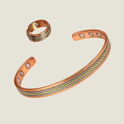 Set koperen gezondheids-klemarmband (6 magneten) plus verstelbare ring (2 magneten)