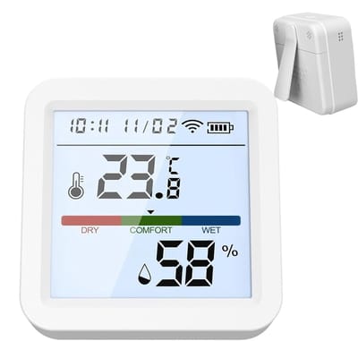 Vochtigheidssensor Luchtkwaliteit - Slimme Meter - Omgeving Monitoren - Draadloze Dubbele Connectiviteit - 5.6x5.6x2.3cm - Wit