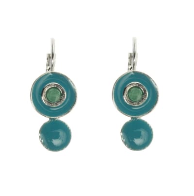 Behave - Ronde oorsteker turquoise met groene steen - Zilverkleur