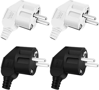 Veilige Contactpluggen voor Binnengebruik - 4 Stuks 250V Stekker met Spanningsoverdracht en Kabelbeveiliging voor 8-10mm Kabel - Zwart/Wit