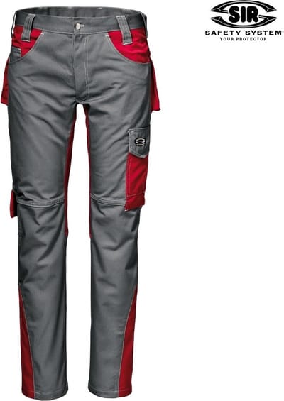 SIR SAFETY FUSION Werkbroek HEREN Rood Grijs– 100% Katoen – Met Kniezak, Hamerlus, D-Ring & Multifunctionele Zakken
