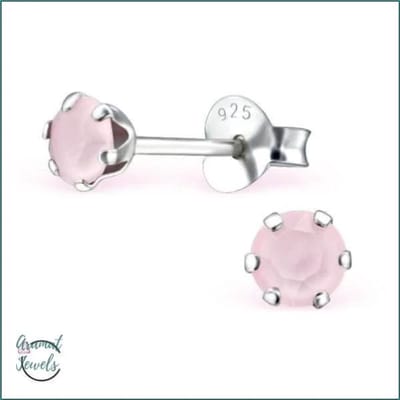 Aramat Jewels | Oorbellen | 925 Zilveren Kristallen Oorbellen Rond 4-8mm - Sprankelende Studs | 4mm / Poeder Roze | | | Zilver | Kinderen, Volwassenen | Verkleurd niet