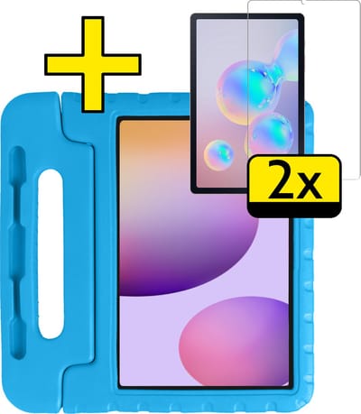 Hoes - Geschikt voor Samsung Galaxy Tab S6 Lite - Met 2x Screenprotector - Kinderhoes Shockproof Bumper - Kidsproof Case - Tablet Hoesje - Kinder Cover - Blauw