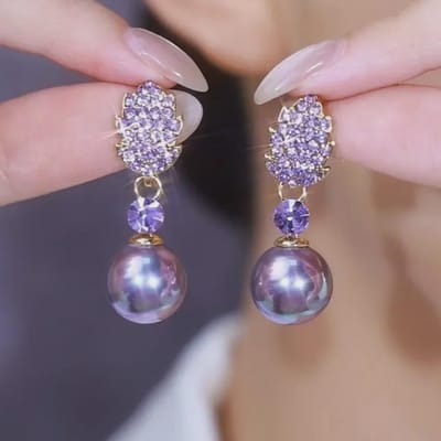 Paarse Zirconia Oorbellen Retro Franse Stijl, Elegante en Veelzijdige Luxe Sieraden voor Vrouwen paars