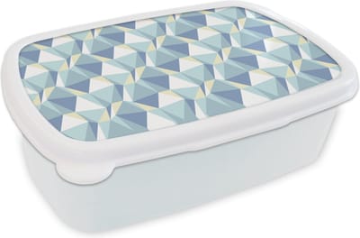 Broodtrommel Wit - Lunchbox - Brooddoos - Patronen - Blauw - Grijs - Ruiten - 18x12x6 cm - Volwassenen