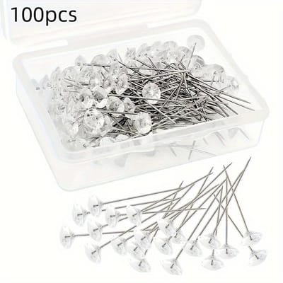 100 pièces Épingles à tête diamant Jagowa Acrylique transparent Épingles pour bouquet de fleurs avec boîte en plastique pour mariage Couture Bricolage Décoration artisanale white