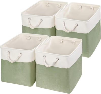 Set van 4 Opbergdozen van Canvas in Groen/Wit voor Kinderkamer, Kledingkast en Speelgoed Shelf