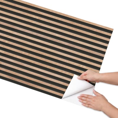 Coloray Meubel Wrap Folie - Bruin Meubelfolie - 65x130 cm - Plakfolie Meubels Verticale lamellen - Decoratiefolie Zelfklevend - Minimalist Meubelfolie - Meubelfolie Zelfklevend - Badkamer decoratie - Texturen
