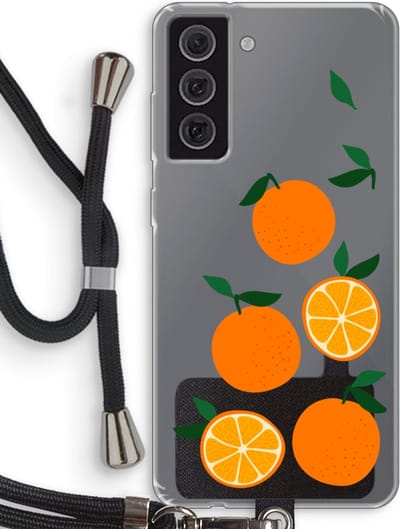 Case Company® - Hoesje met koord geschikt voor Samsung Galaxy S21 FE hoesje met Koord - Will you be my clementine - Telefoonhoesje met Zwart Koord - Bescherming aan alle Kanten en Over de Schermrand