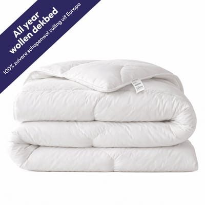 Comfeur All Year Dekbed - Wollen Dekbed – Ademend Zomer- en Winterdekbed – Dekbed Geschikt Voor Alle Seizoenen – Europese Scheerwol - Katoenen Tijk - Eenpersoons 140x200 cm